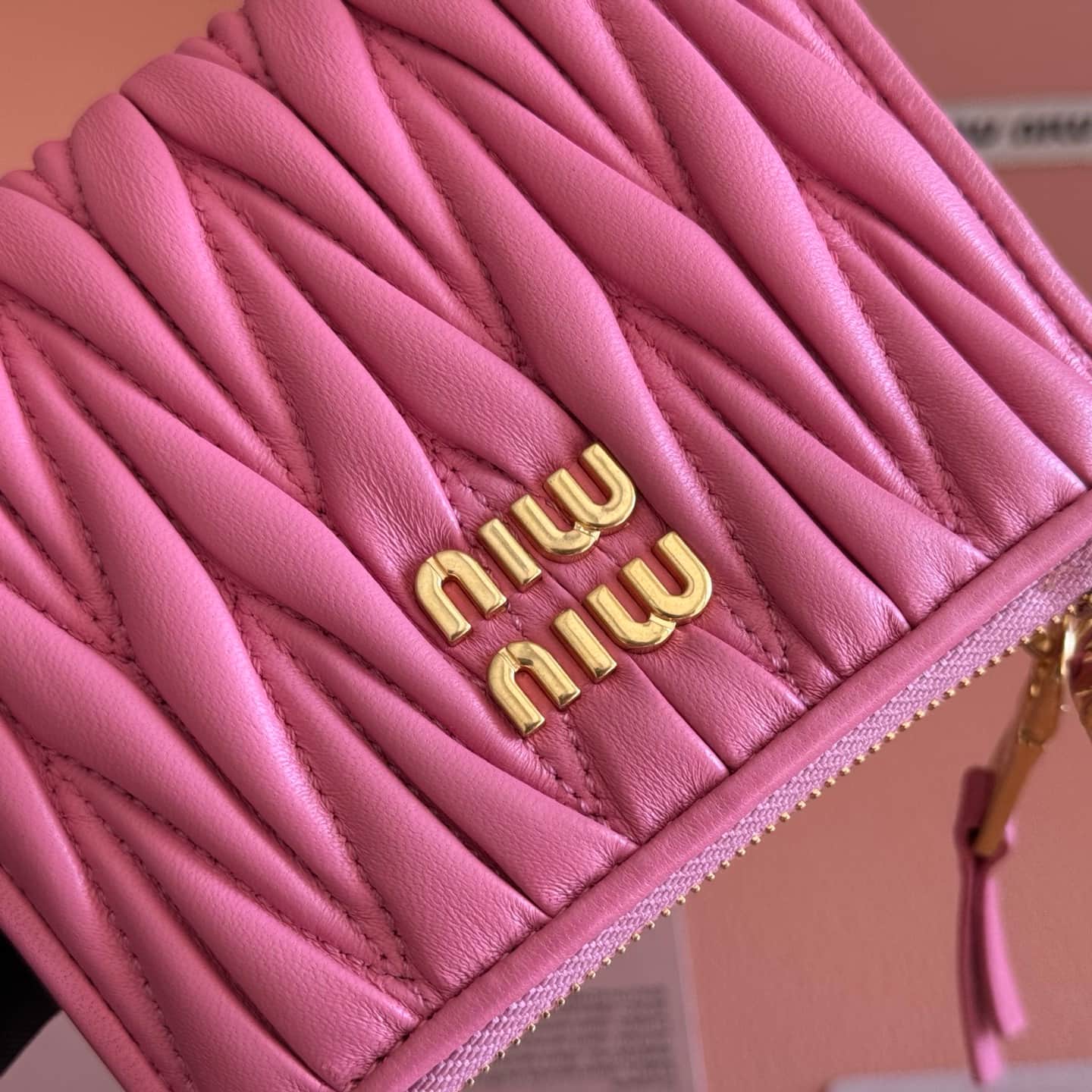 Miu Miu Begonia Pink Matelassé Nappa Leather Wallet 5MV017 TOP