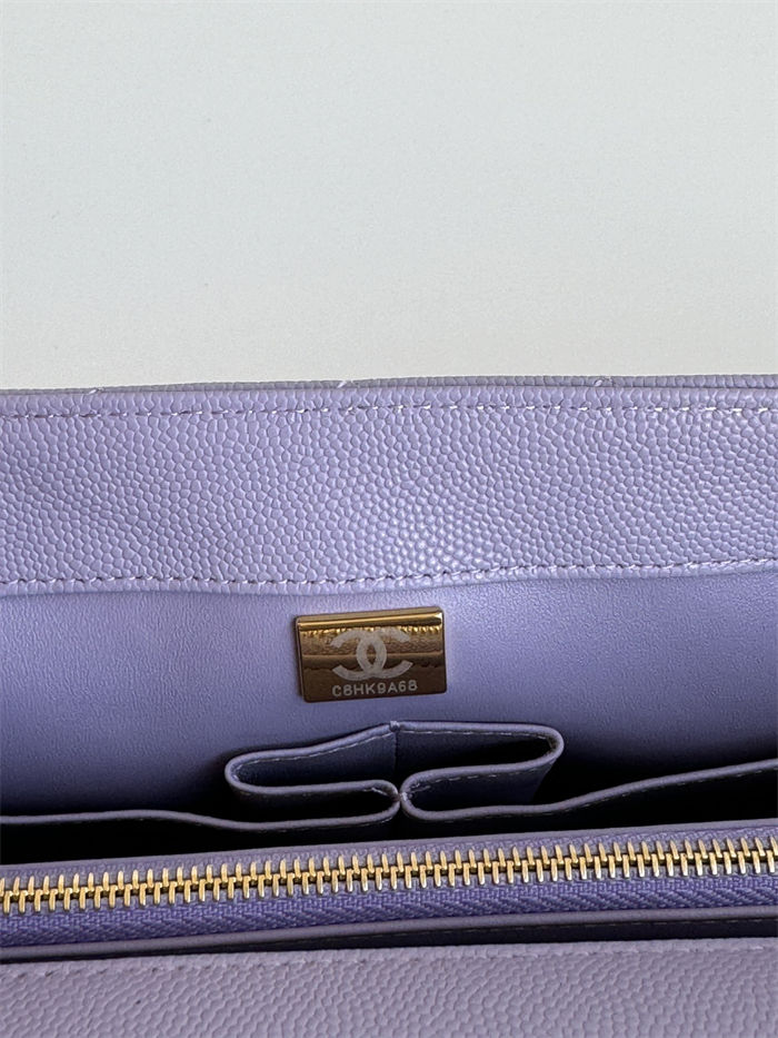 Medium FLAP BAG WITH TOP HANDLE Grained Calfskin Purple-binding Gold Metal High