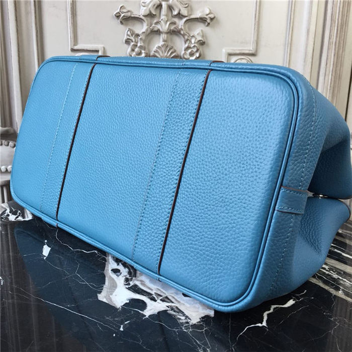Hermes Garden Party 30/36 Bag Calfskin In Denim Blue High