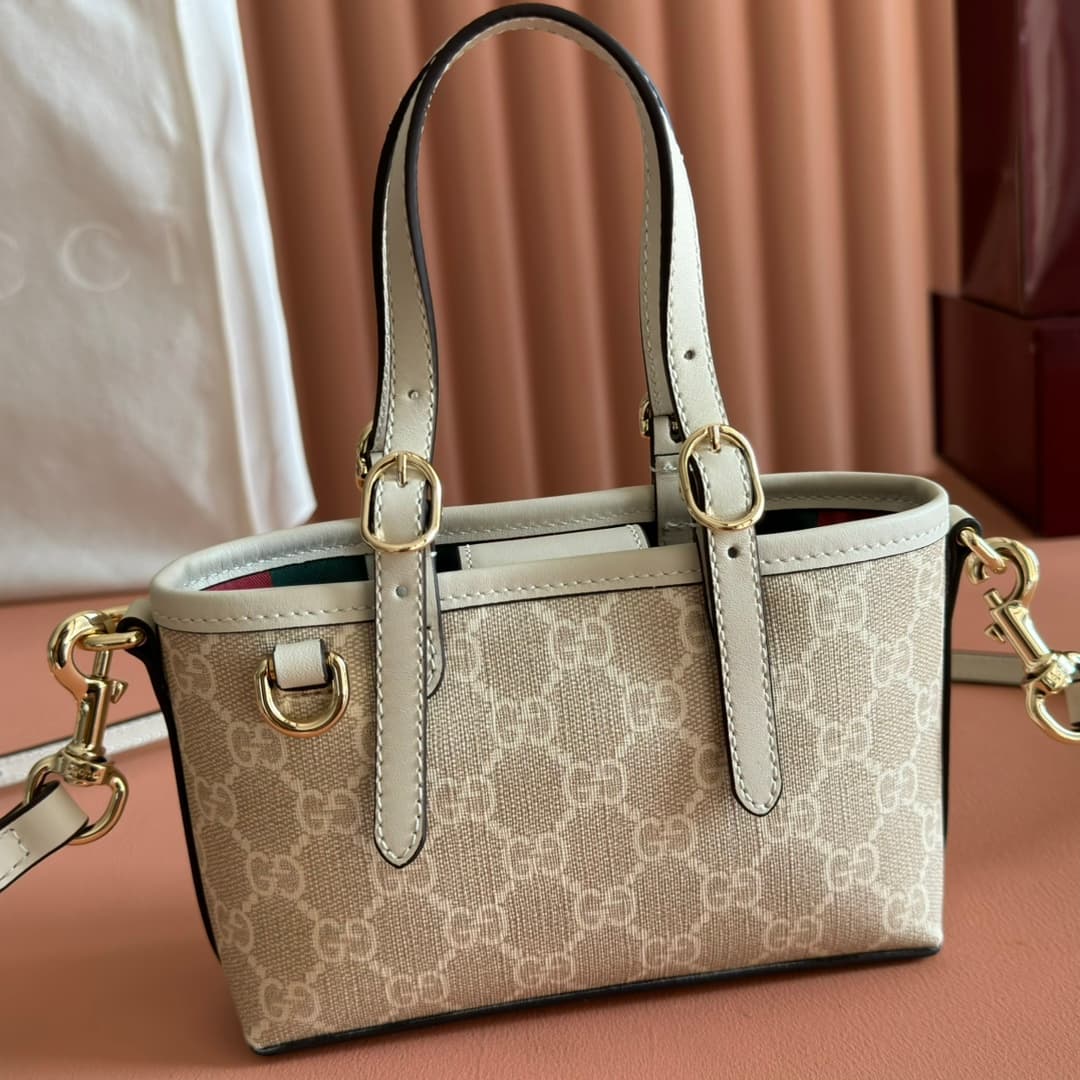 Gucci GG Emblem mini bag beige and white GG fabric 855491 High