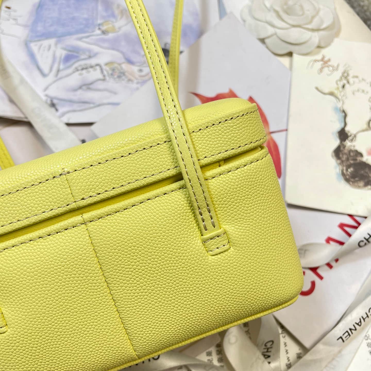 Chanel Long Vanity with Leather Strap Grained Shiny Calfskin & Gold-Tone Metal Yellow AP5067 A