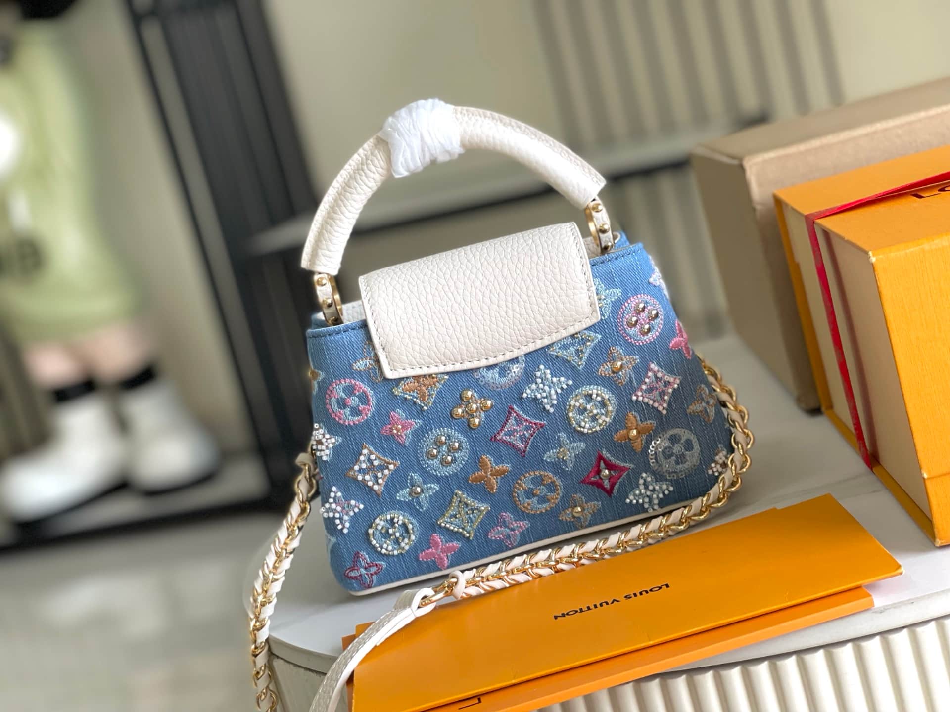Louis Vuitton Capucines Mini Cowhide-leather trim Denim Blue/Cream M12947 TOP