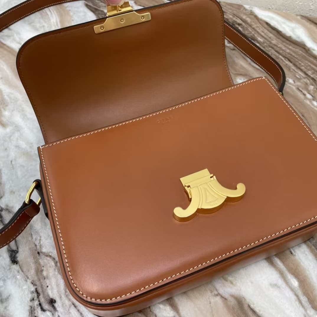 Celine Triomphe Medium Bag Calfskin Brown High