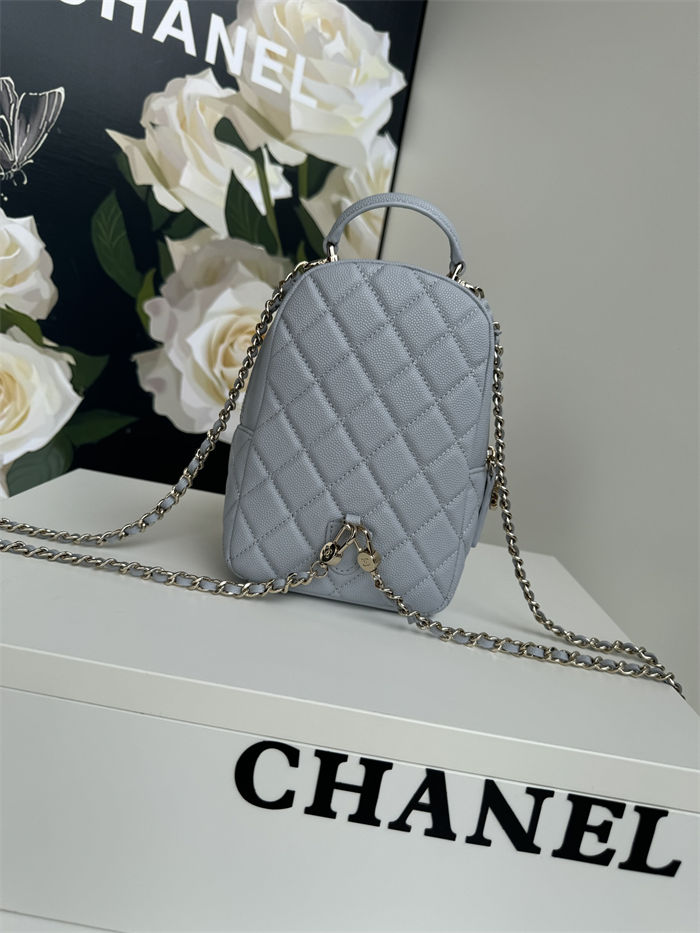 Chanel Mini Backpack Grained Calfskin Gold-Tone Metal AP3753 Grey Blue A