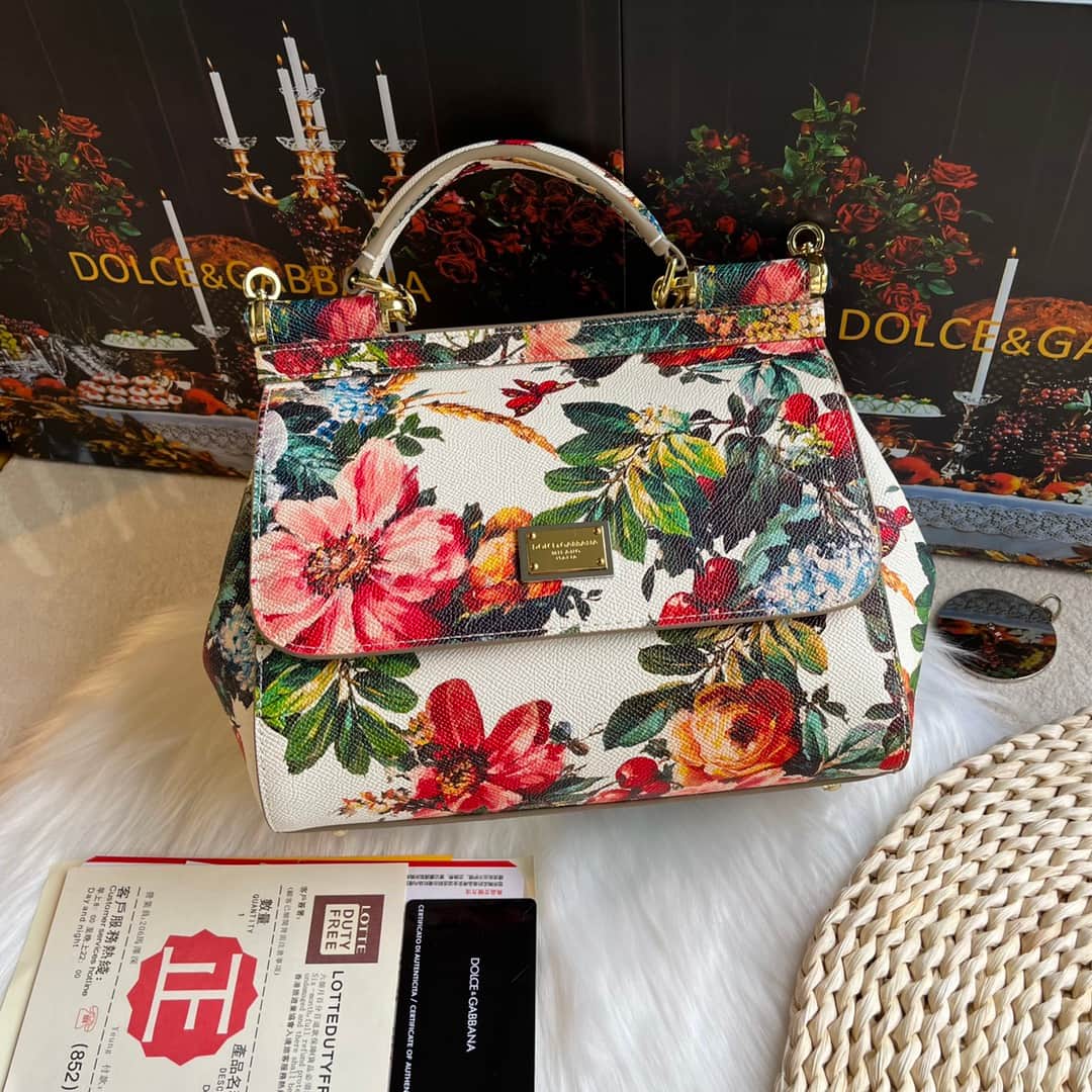 Dolce & Gabbana Miss Sicily top handle bag with vibrant multicolored floral print leather High