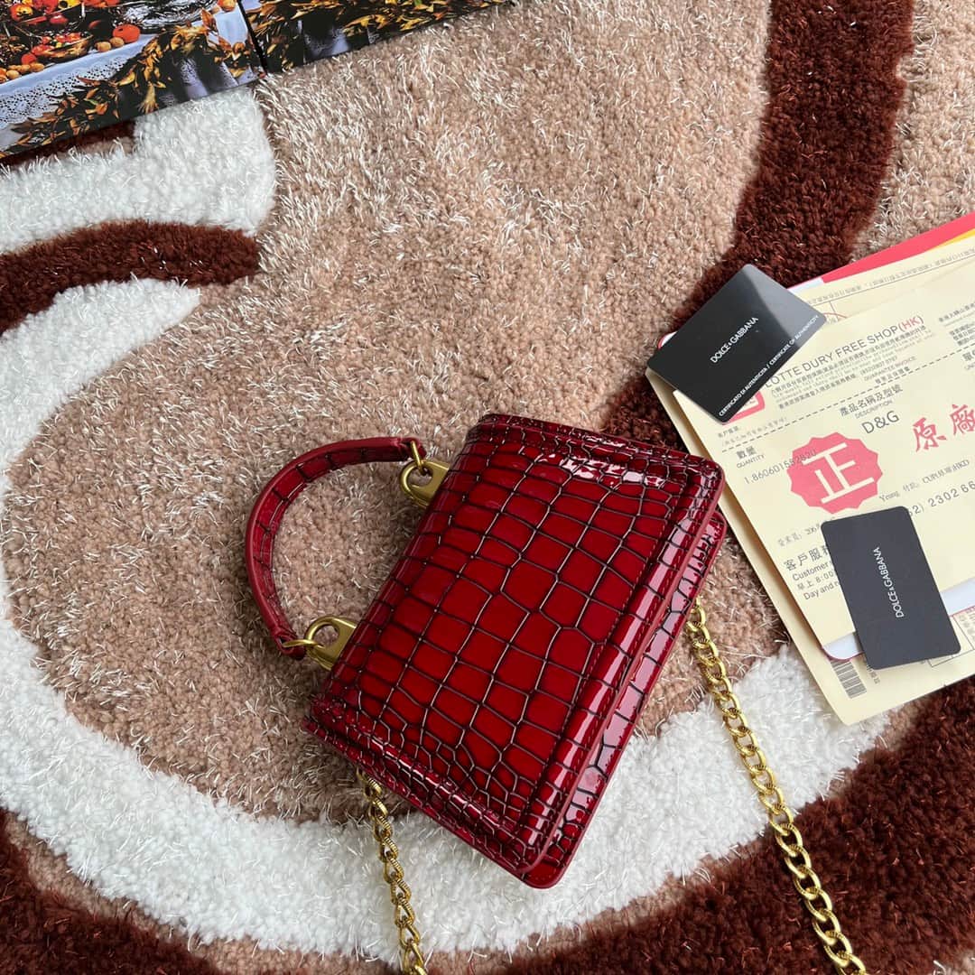 Dolce & Gabbana Small Devotion bag in crocodile-effect calfskin Red High