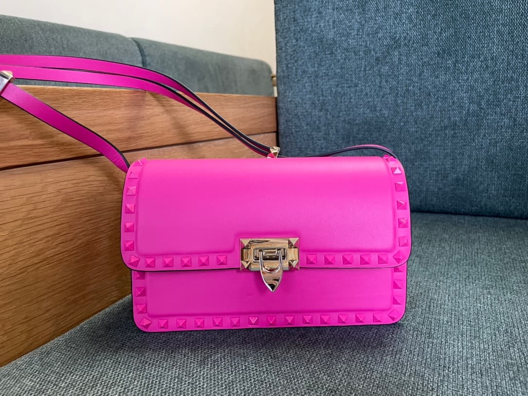 Valentino Garavani Rockstud23 Small Shoulder Bag smooth pink calfskin leather High