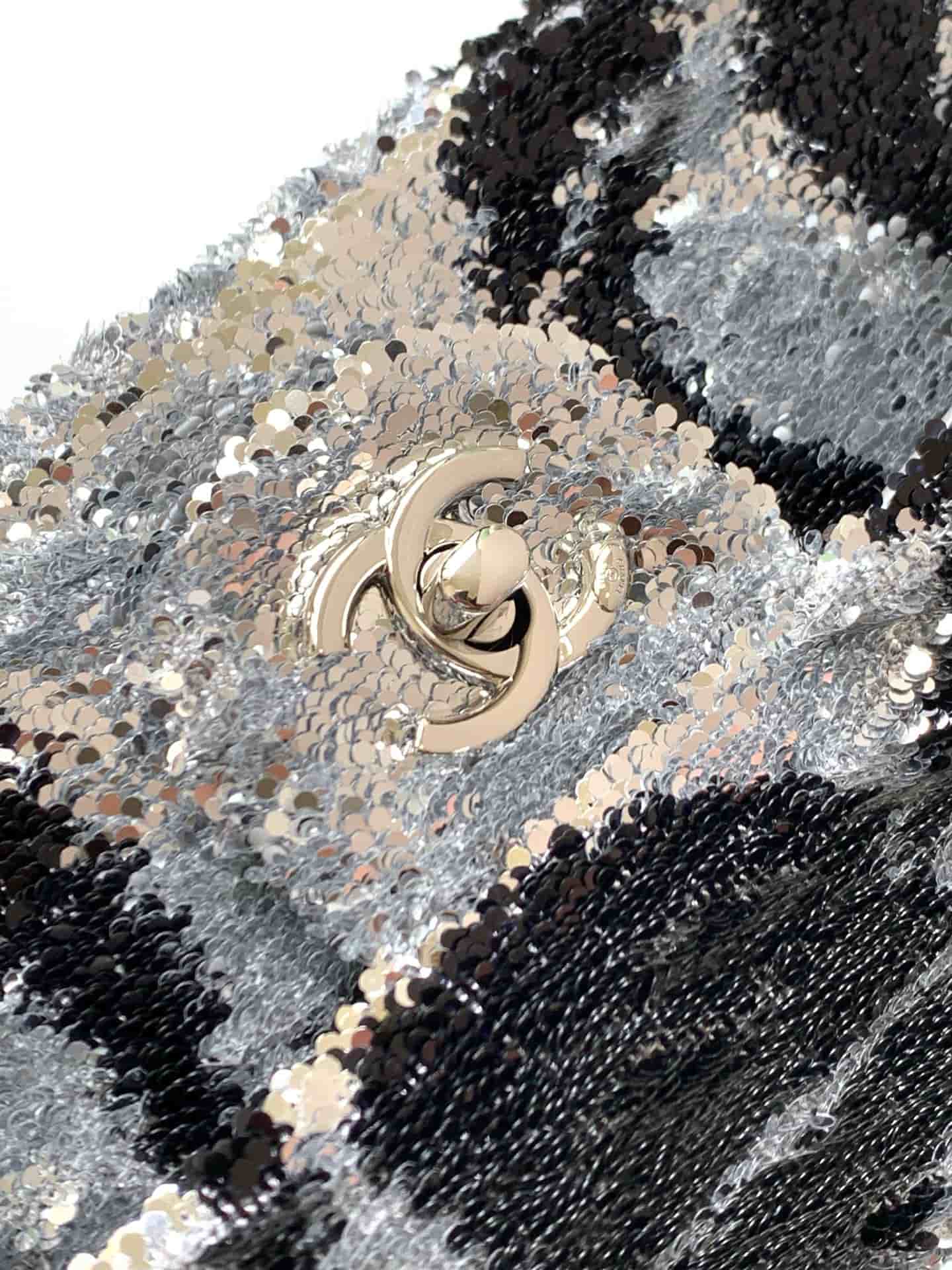 Chanel Flap Bag Sequins & Silver-Tone Metal AS4561  A