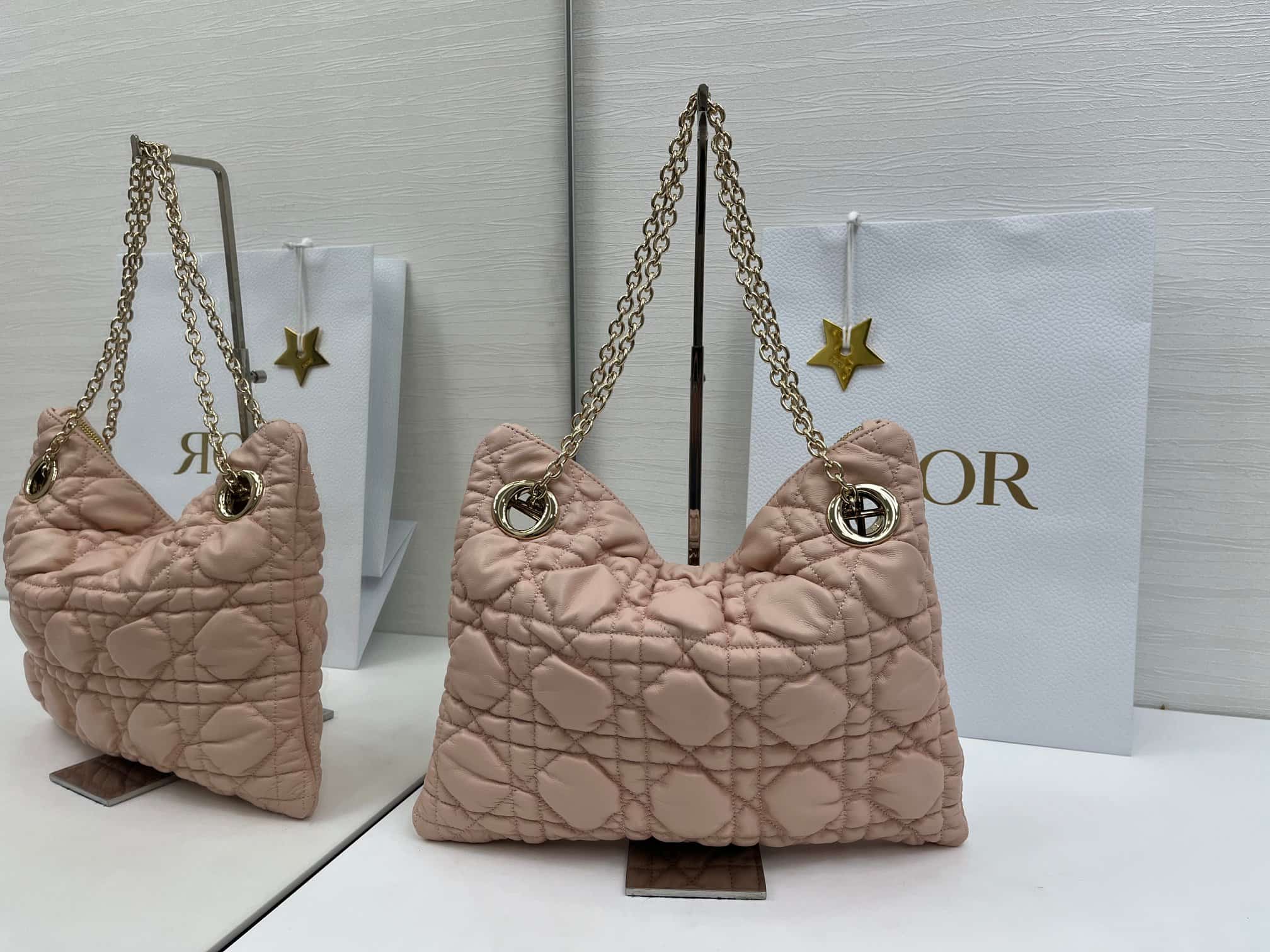 Small Dior Crunchy Bag Pink Puffy Macrocannage Calfskin High