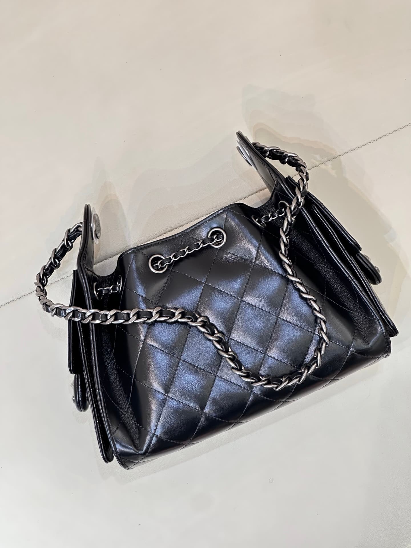 CHANEL 25 Mini Handbag AS5631 Shiny Calfskin & Silver-tone Metal Black TOP