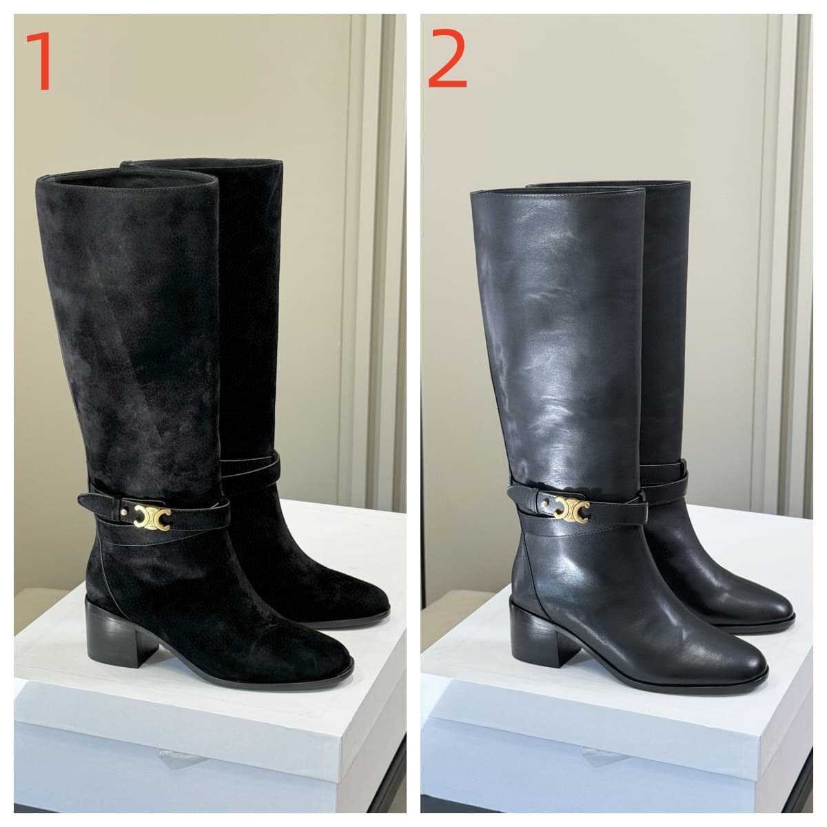 Celine Garance Triomphe Strap High Boots Shoes Women