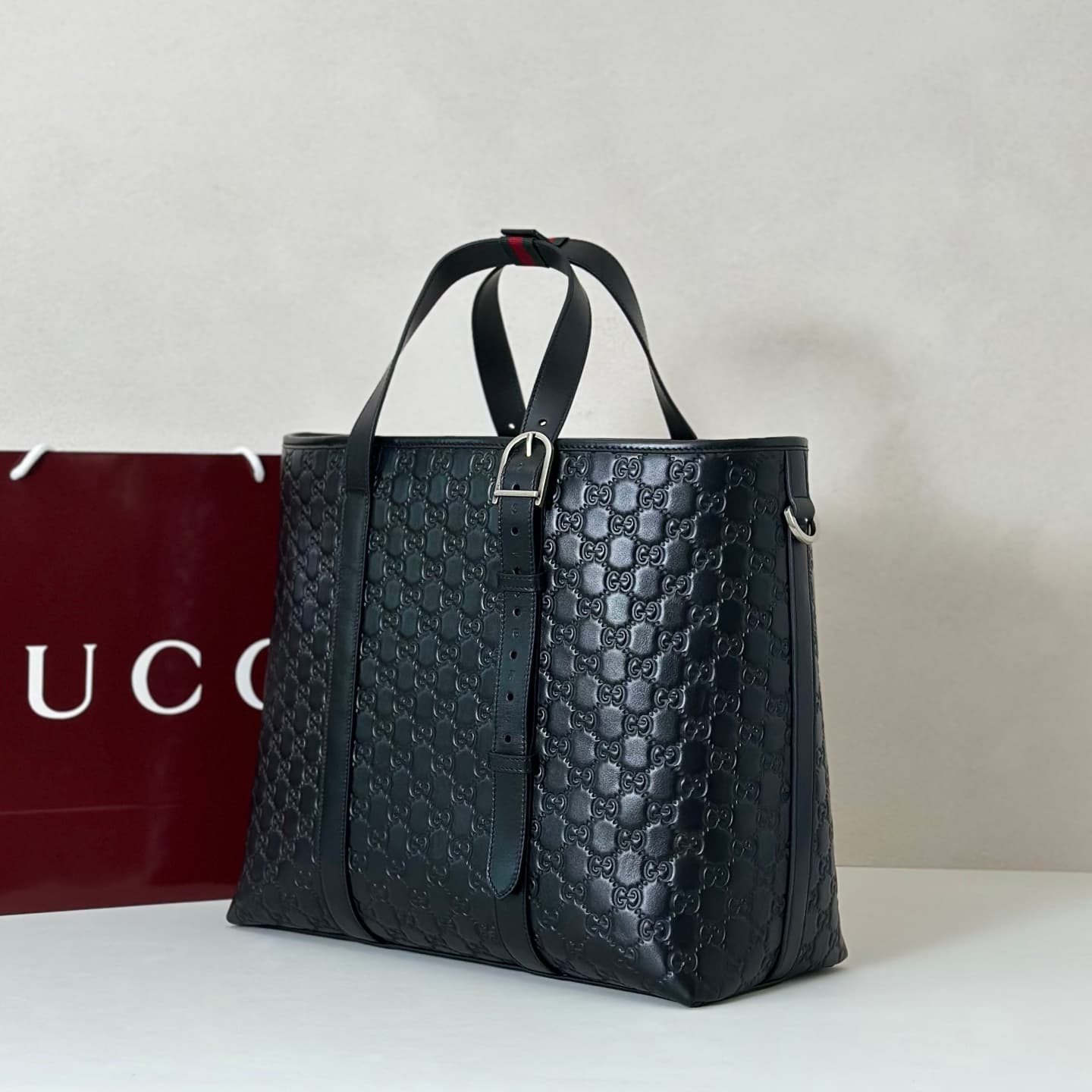 Gucci GG Emblem Large Tote Bag 850218 Black High