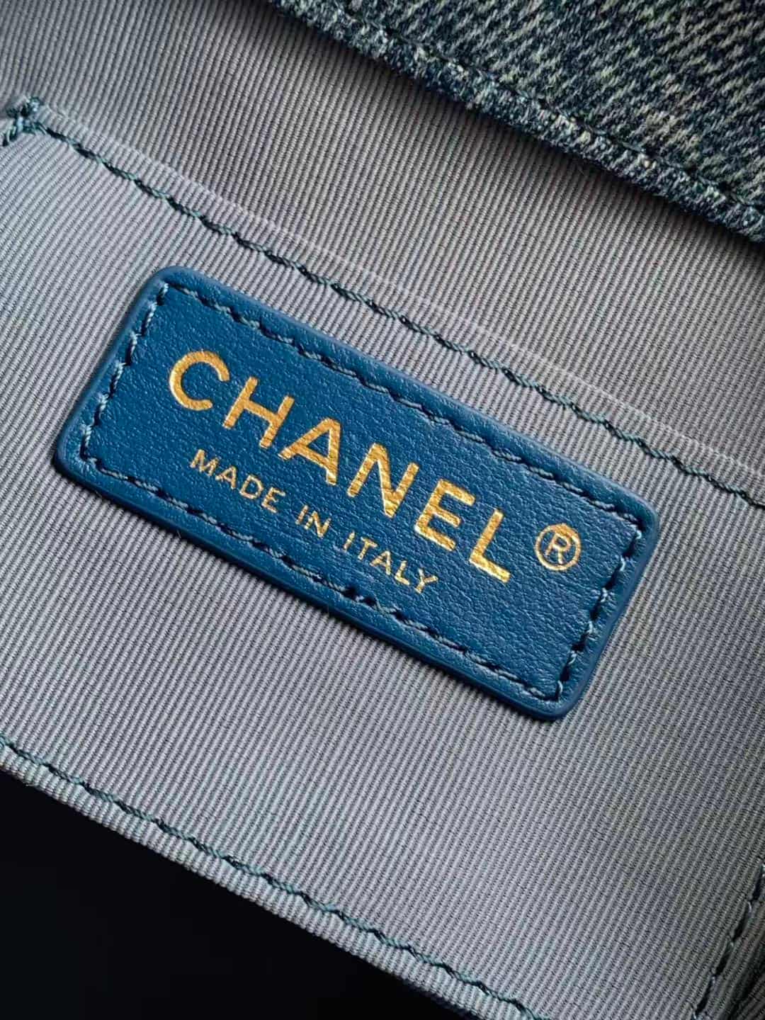 Chanel Small Backpack Washed Denim & Gold-Tone Metal Blue AS2908 A