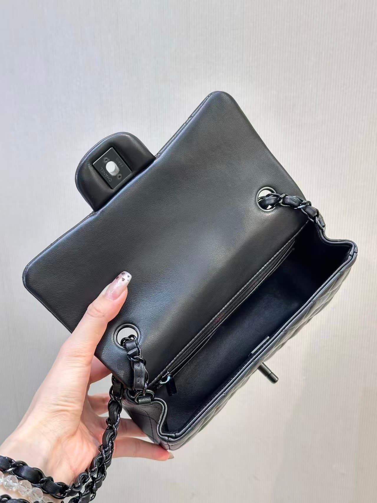 CHANEL Mini Classic Handbag Lambskin & Black-Tone Metal A69900 Black TOP