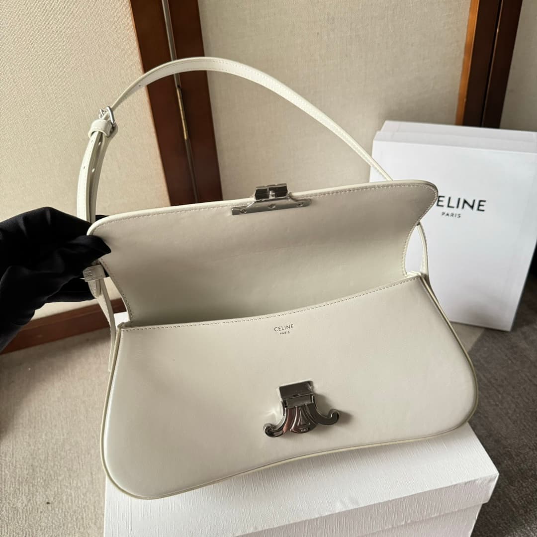CELINE Shiny Calfskin Lola Bag in Blanc De Blanc High
