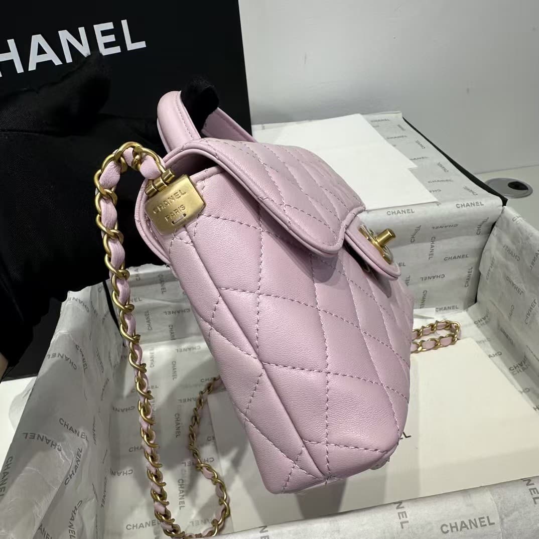 SMALL FLAP BAG WITH TOP HANDLE Lambskin Gold-Metal AS5355 Pink A