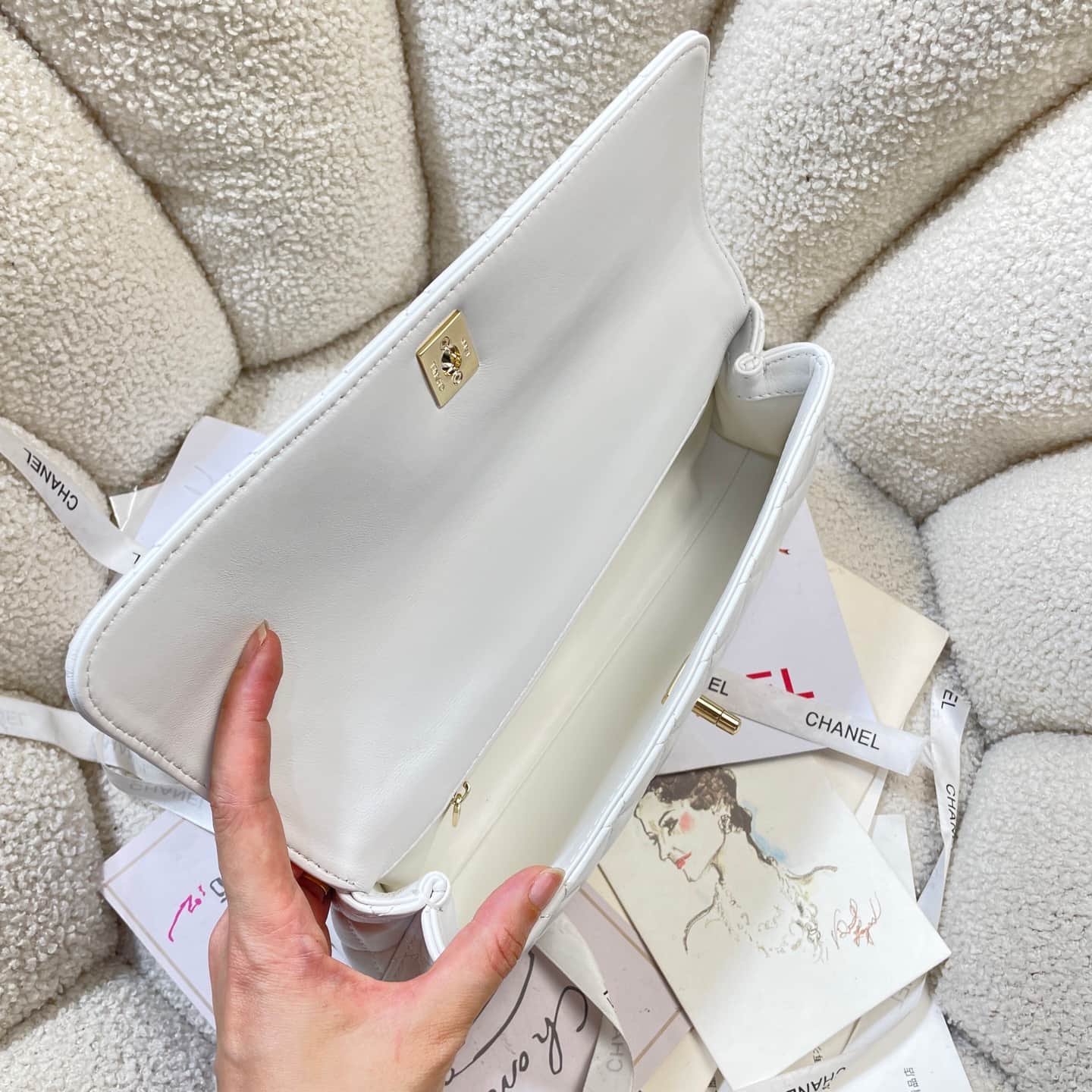 Chanel Maxi Flap Bag with Top Handle Calfskin& Gold-Tone Metal AS6091 White A