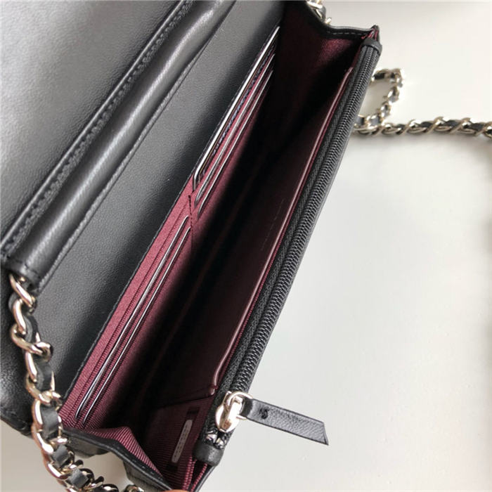 Classic Wallet on Chain A33814 Lambskin Black Gold Metal B