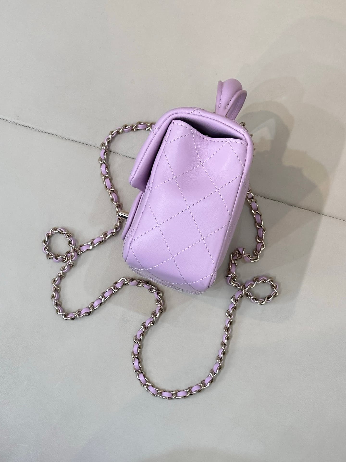Chanel Mini Classic Handbag Lambskin Strass & Gold-Tone Metal AS2431 light purple TOP