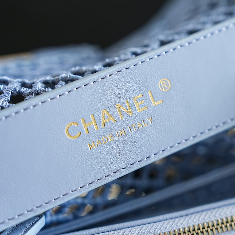 CHANEL Coco Beach Flap Bag Mesh, Strass & Gold-Tone Metal AS6156 Blue A