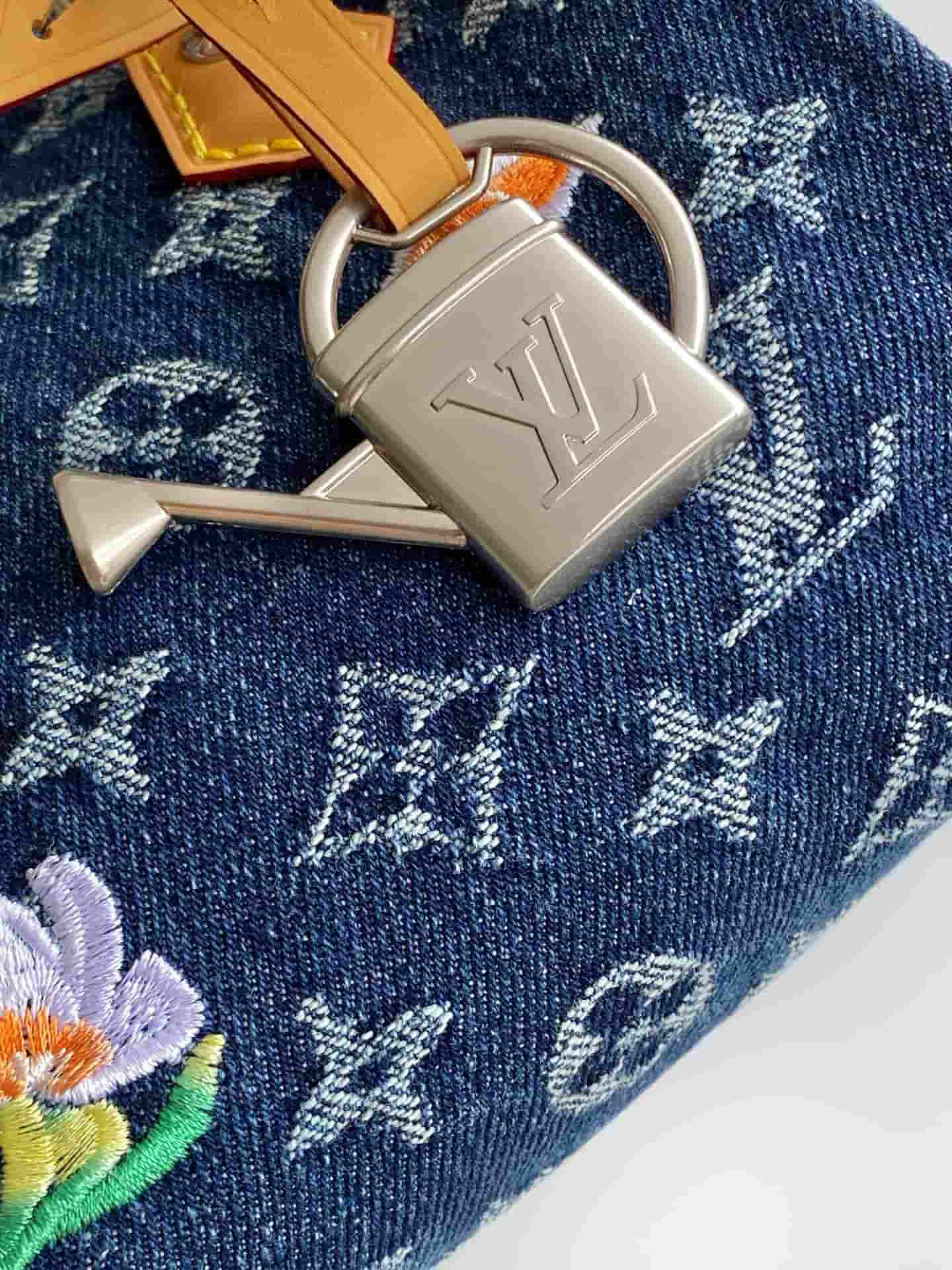 Louis Vuitton Speedy 18 Bandoulière Blue Monogram Flowers Denim M27557 High