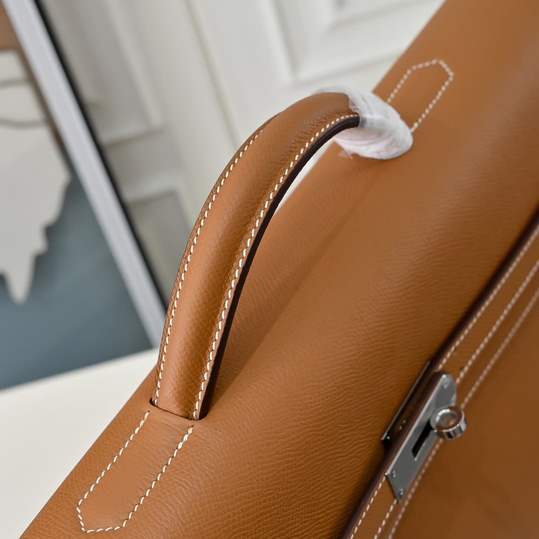 Hermes Kelly depeches Epsom 36 briefcase In Camel Silver Metal CalfskIn WAX High