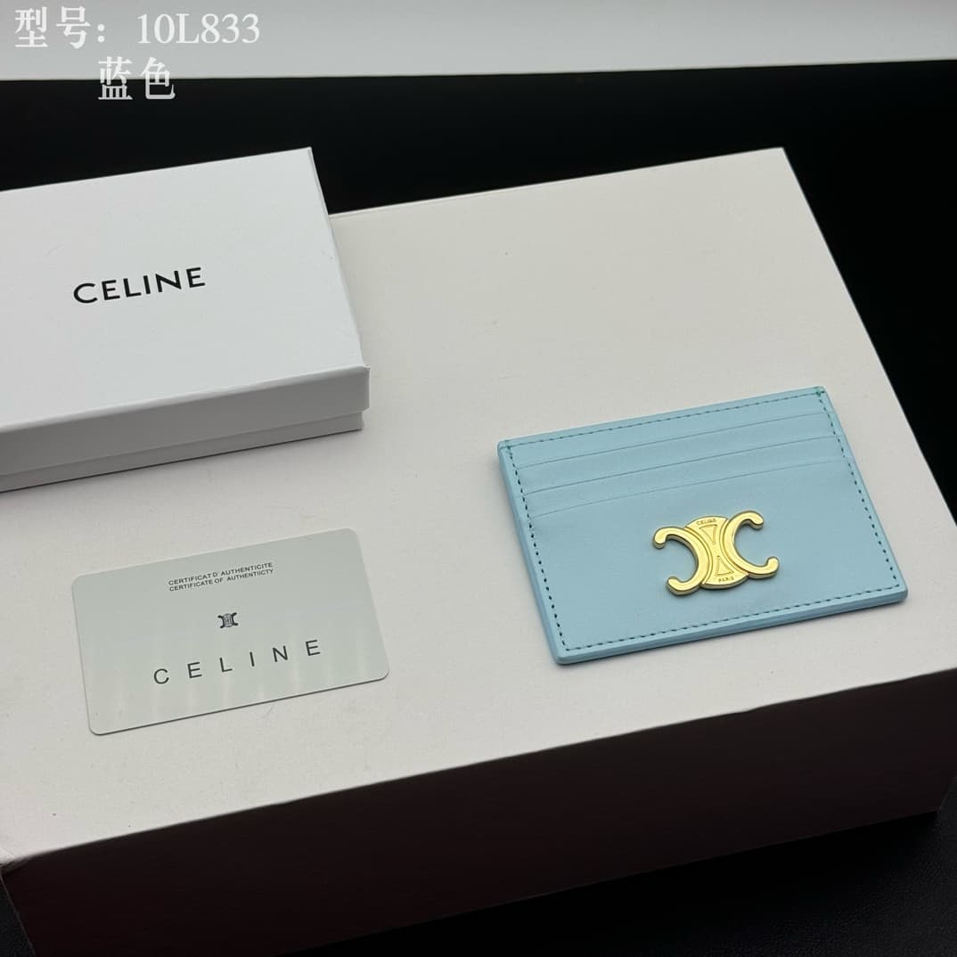 Celine Card Holder Triomphe in Shiny Calfskin Leather Blue High