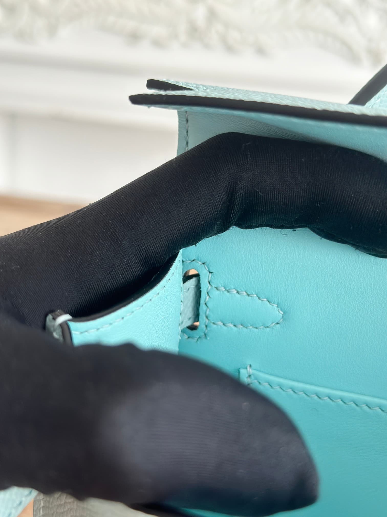Hermes Kelly Mini II Bag Epsom Leather WAX Blue Zephyr High