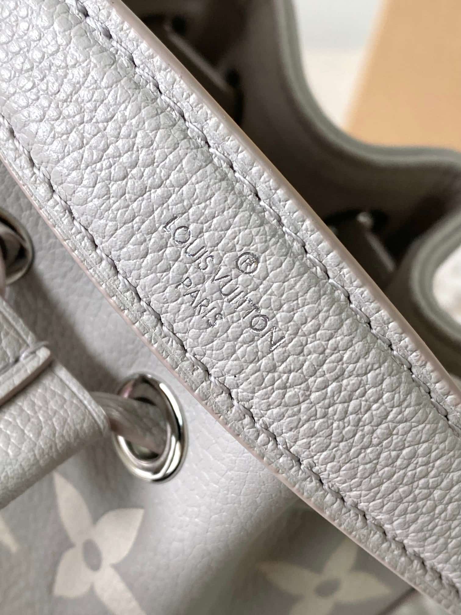 Louis Vuitton Nano Noé Embossed grained cowhide leather M14224 Brume Gray / White Quartz TOP