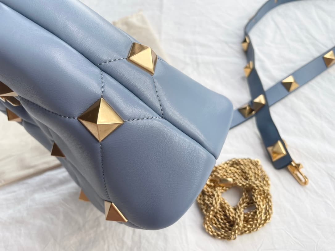 Valentino Garavani Roman Stud leather top handle bag blue high