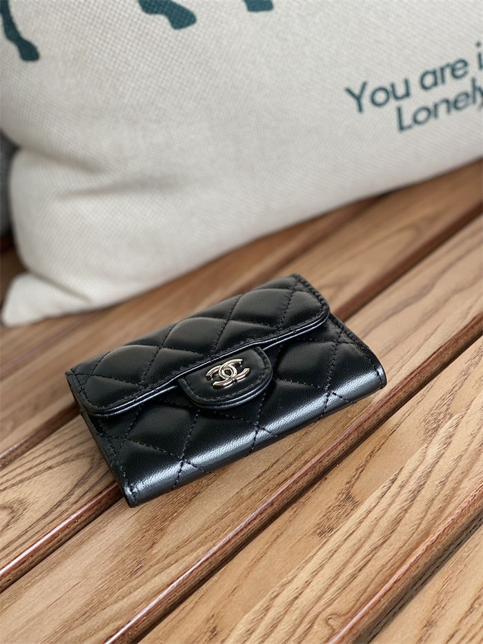 CLASSIC CARD HOLDER Lambskin Silver-Tone Metal Black High