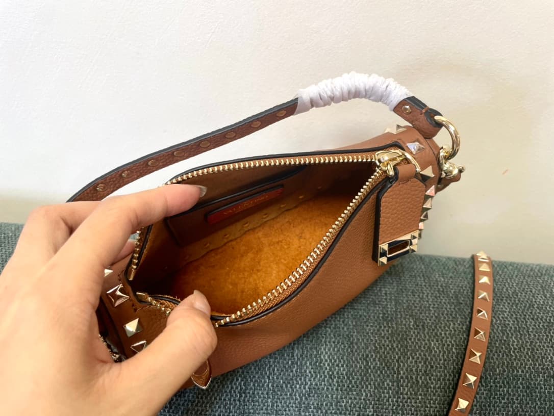 Valentino Garavani Mini Rockstud crossbody bag in Caramel Grained Calfskin High