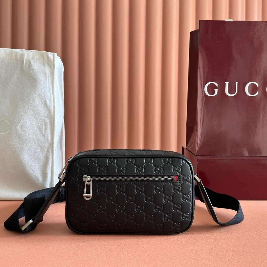 Gucci GG Emblem small crossbody bag Black embossed GG smooth leather ‎850242 High