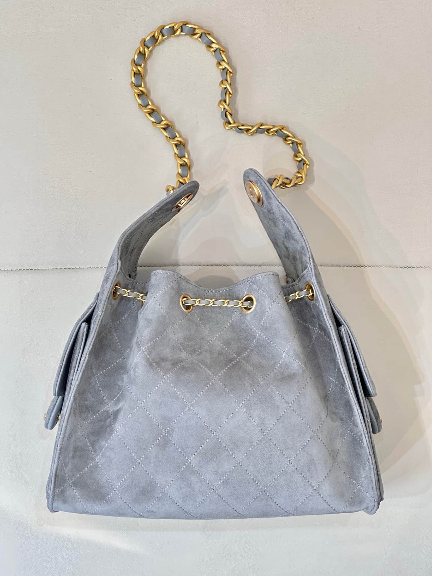 Chanel 25 Small Hobo handbag AS5293 Suede &Gold-tone Metal Grey TOP