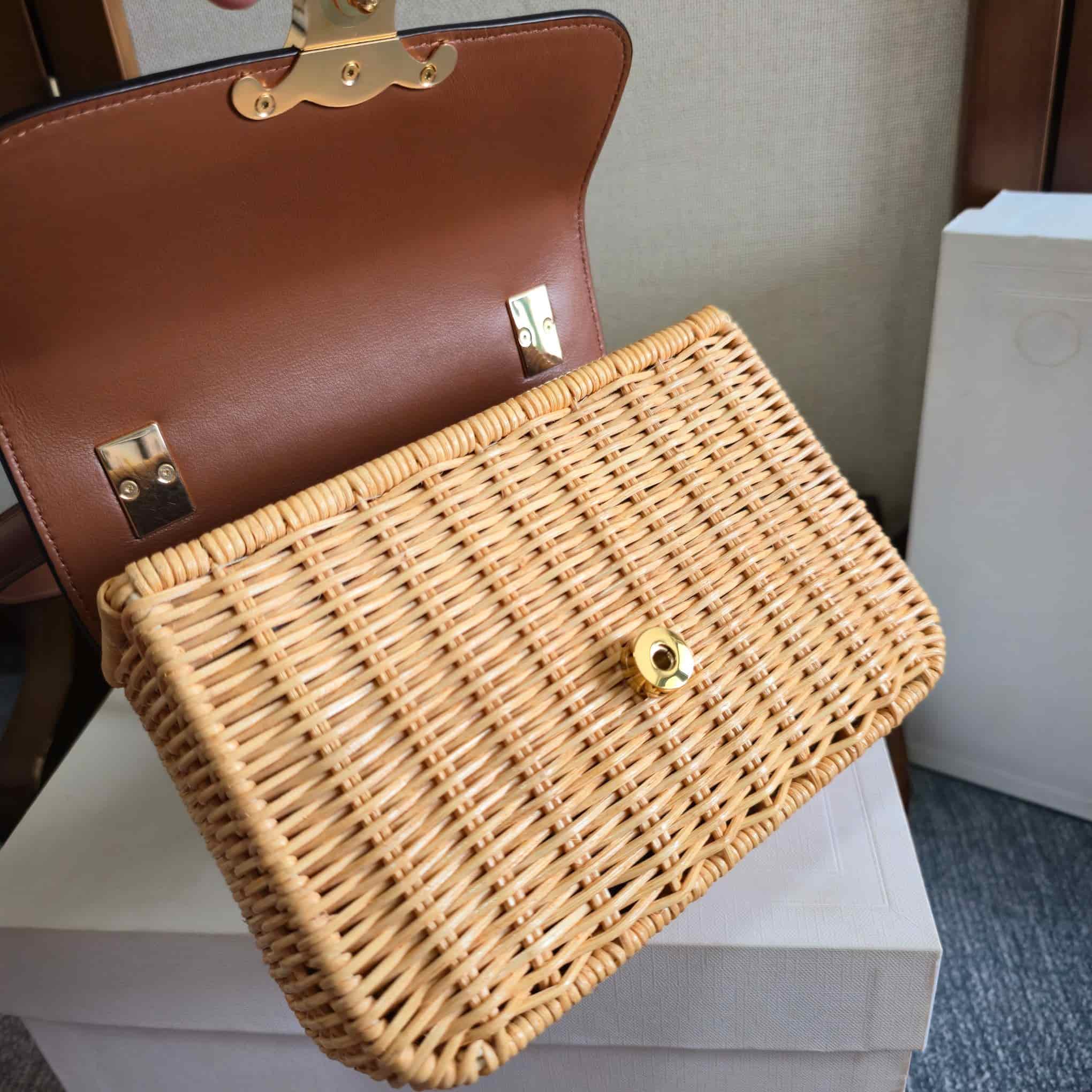 Celine Teen Garance Bag in Wicker and Natural Calfskin High