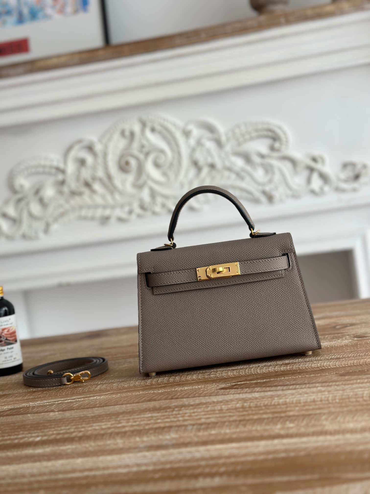 Hermes Kelly Mini II Bag Epsom Leather WAX Gris Asphalte High