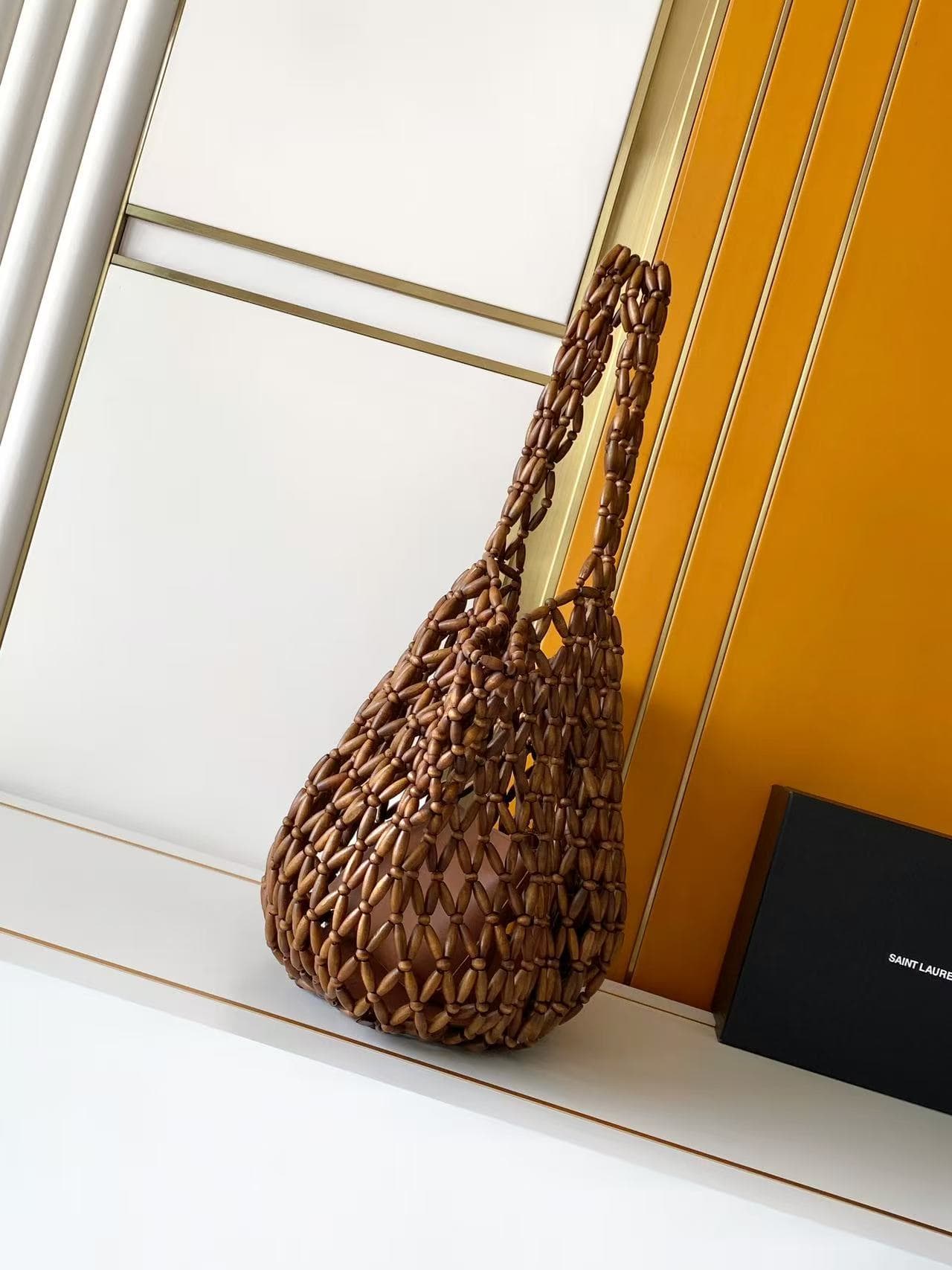 Saint Laurent ICARE medium in wood beads LIGHT WOOD AND BRICK 862071 High
