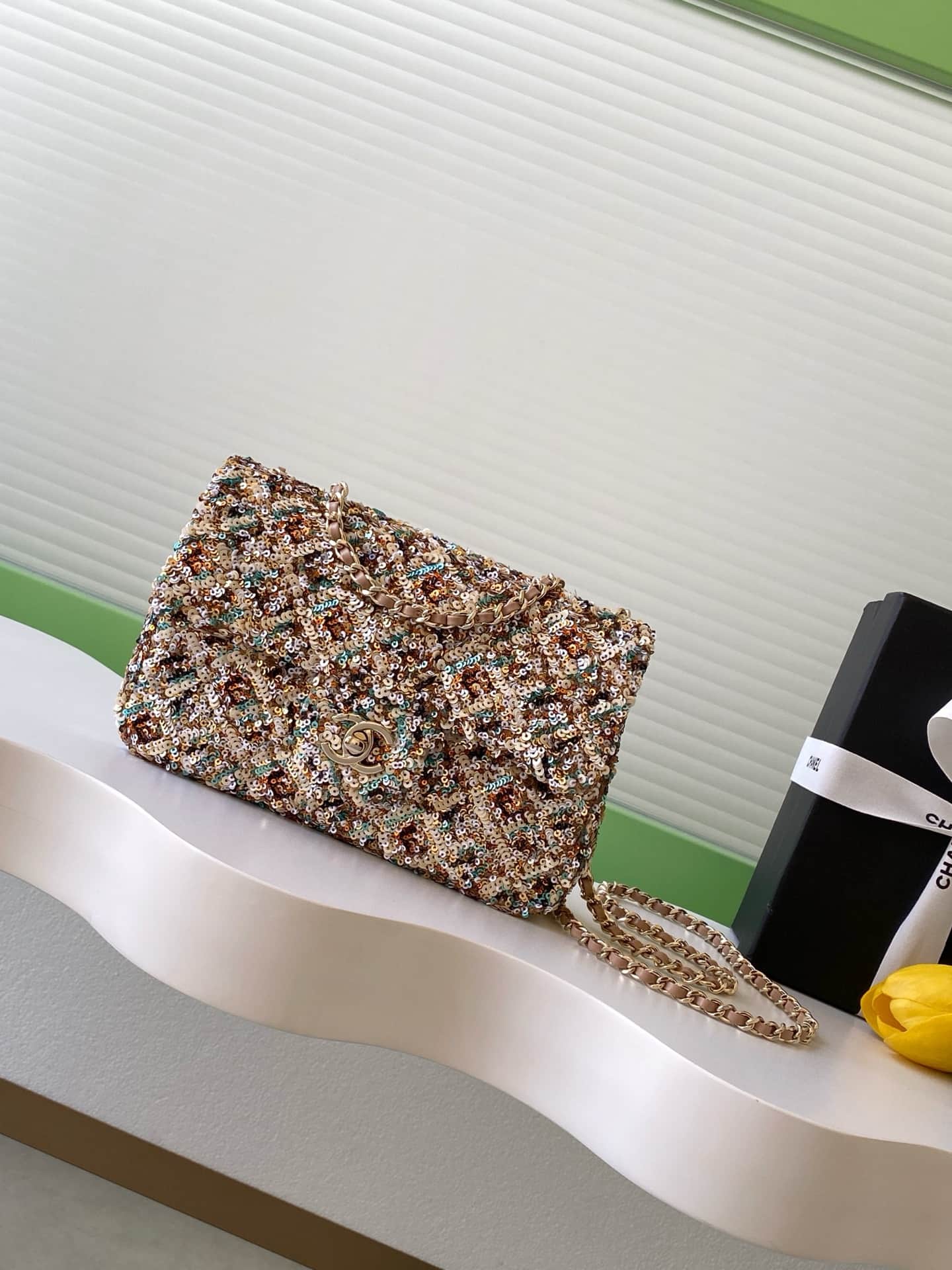 Chanel Flap Bag Sequins & Gold-Tone Metal AS4561  A