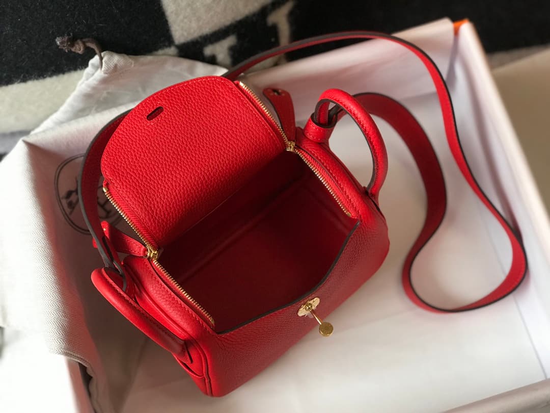 Hermes Lindy Mini Bag Calfskin Leather In Red High