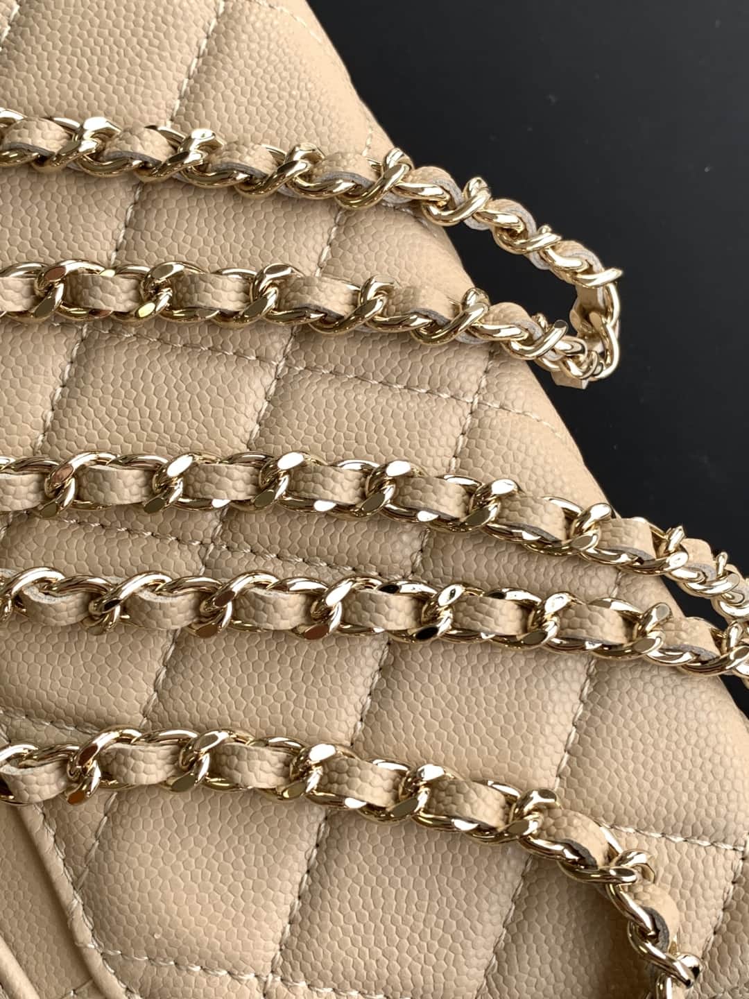 Chanel VANITY WITH CHAIN AP4407 Grained Calfskin & Gold-Tone Metal Champagne High