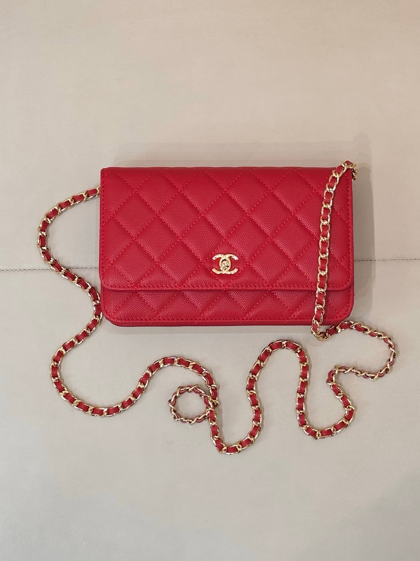 Chanel Classic Wallet on Chain Grained Shiny Calfskin& Gold-Tone Metal AP4241 Red TOP