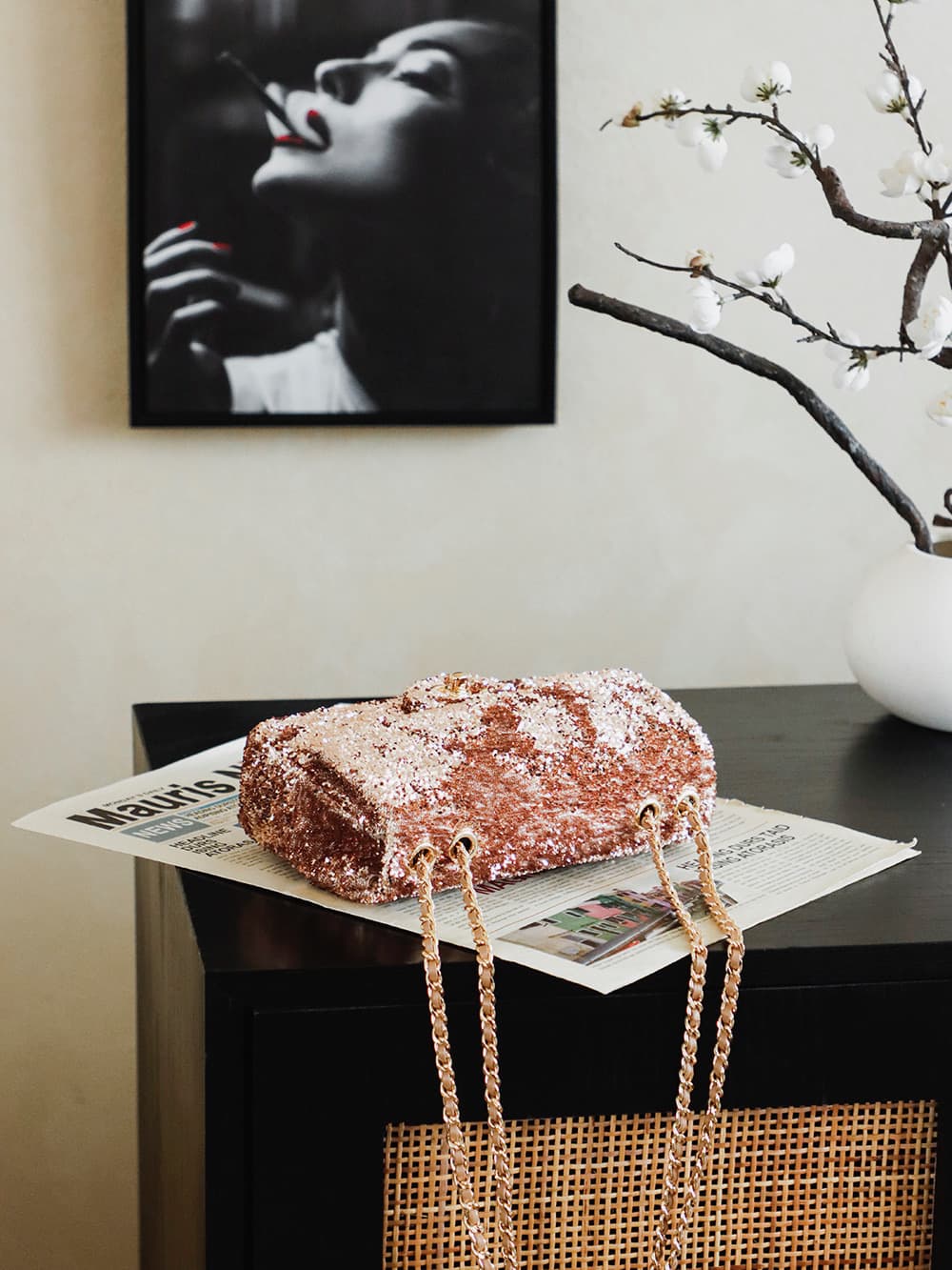 Chanel Flap Bag With Gold Sequins A