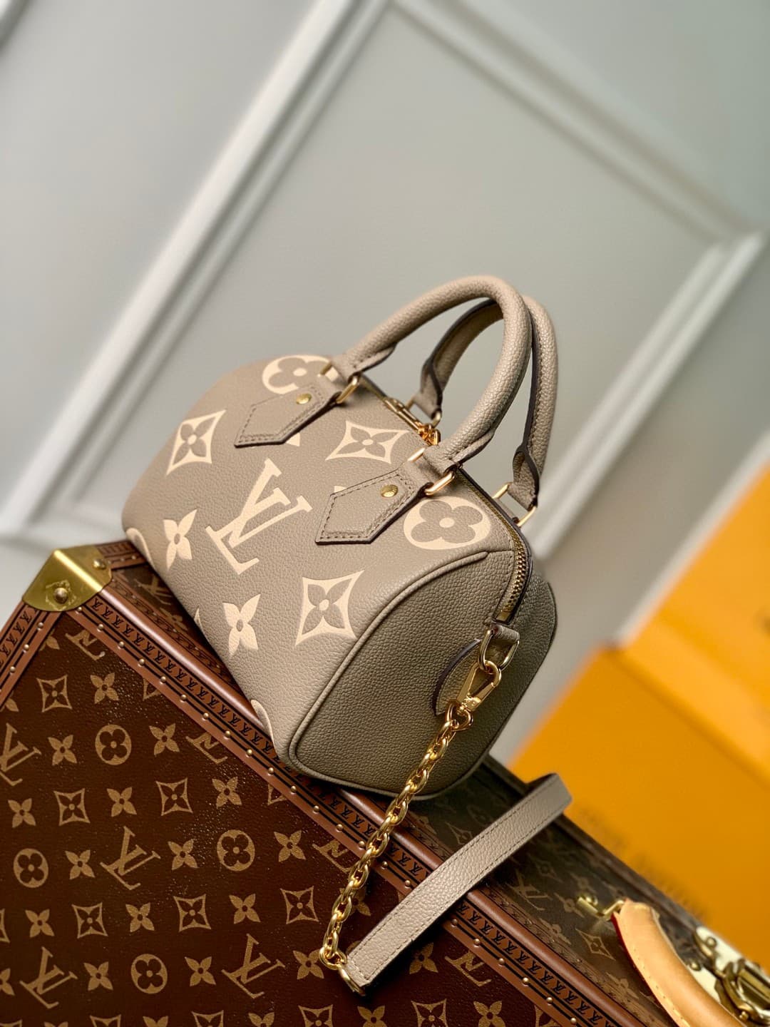 Louis Vuitton Speedy Bandoulière 20 Tourterelle Gray / Crème Beige M46575 High
