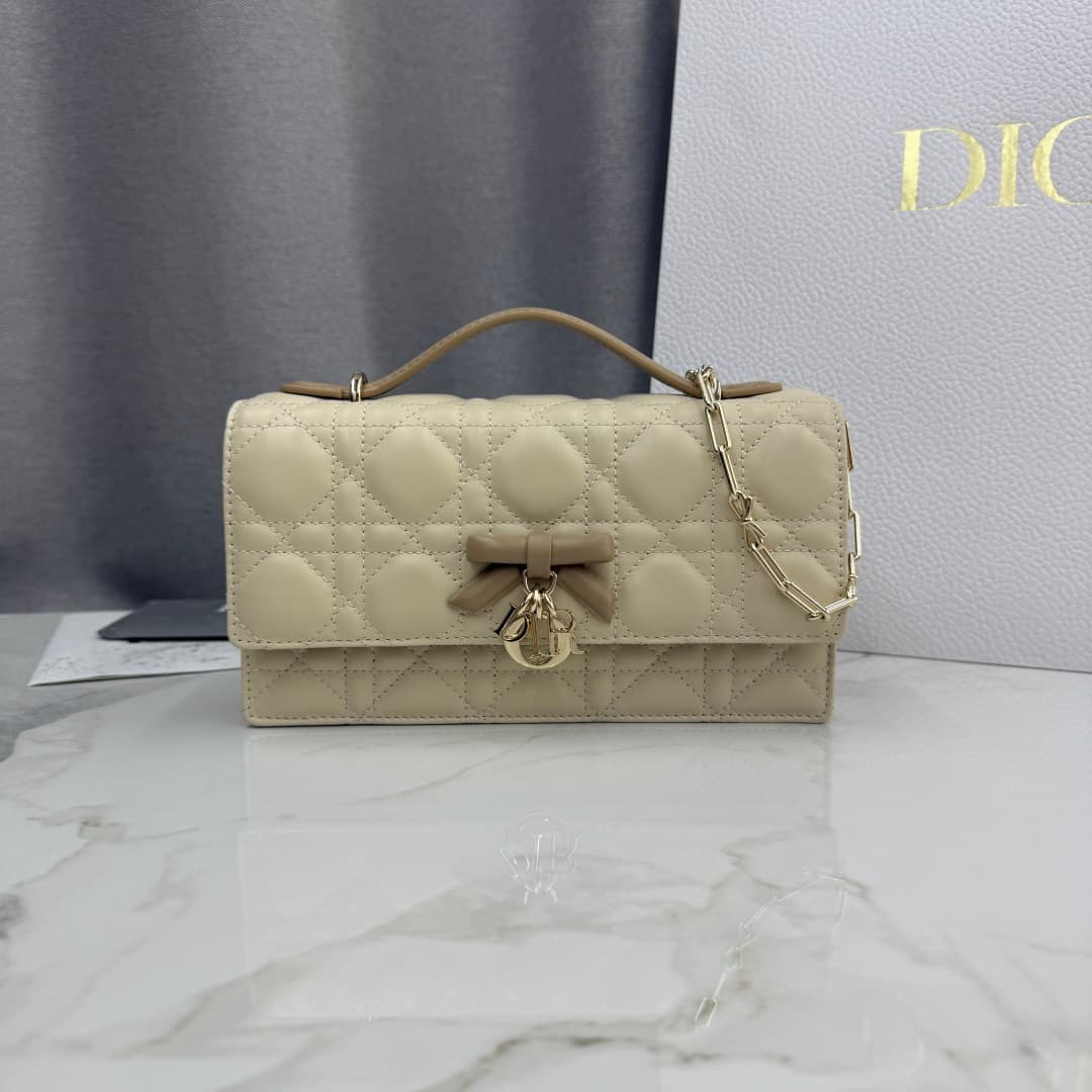 My Dior Mini Bag Beige Cannage Lambskin With Leather Bow High