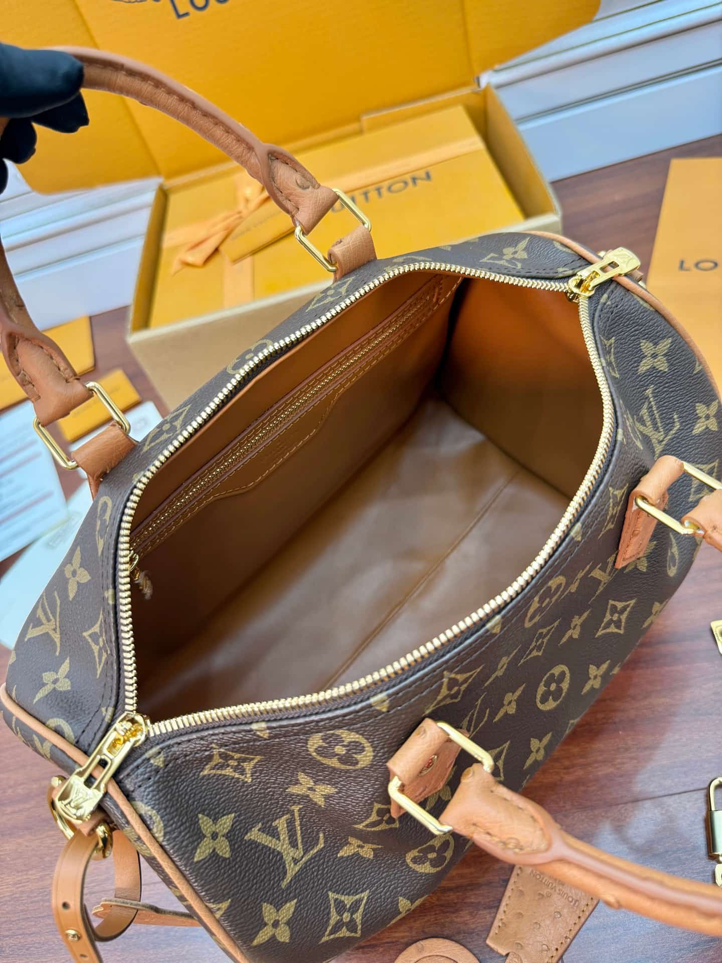 Louis Vuitton Speedy Soft 30 Boho Monogram Tan Coated canvas Ostrich-leather trim N87212 TOP