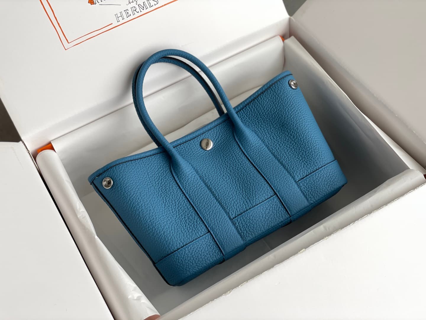Hermes Garden Party 23 bag in Blue Zanzibar Togo Leather WAX High
