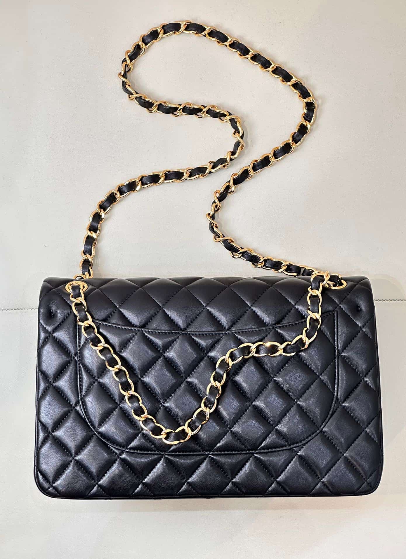 Chanel Large CLASSIC HANDBAG Lambskin Black Gold Metal TOP