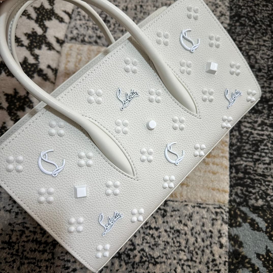 Christian Louboutin Paloma leather tote bag in white with spikes &studs High