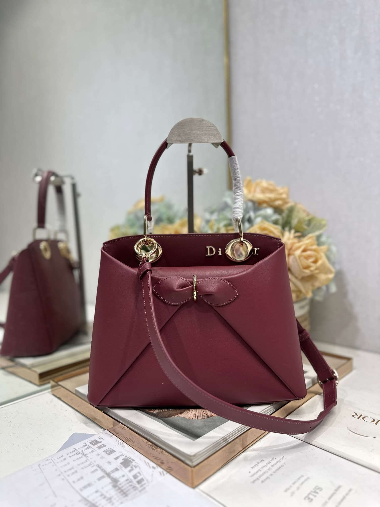 Small Dior Cigale Bag Hermitage Red Shiny Supple Calfskin High