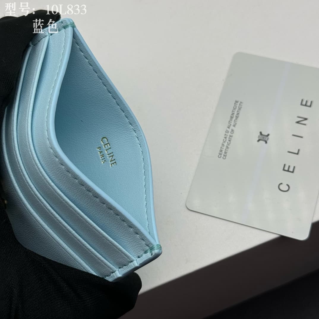 Celine Card Holder Triomphe in Shiny Calfskin Leather Blue High
